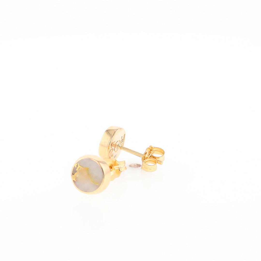 Gold Quartz Earrings Round Inlaid Studs