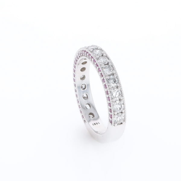 Diamond and Pink Sapphire Wedding Band