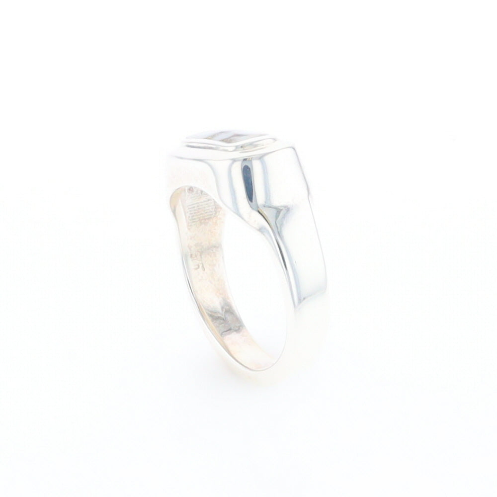 Sterling Silver Gold Quartz Inlaid Rectangular Ring - G3