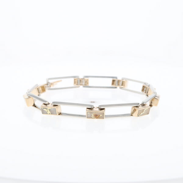 Gold Quartz Bracelet Rectangle Link Inlaid with Toggle Clasp G2