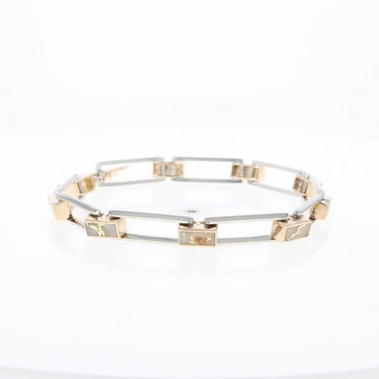 Gold Quartz Bracelet Rectangle Link Inlaid with Toggle Clasp G2