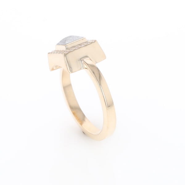 Meteorite Ring Square Inlaid Halo .14ctw Diamonds Design