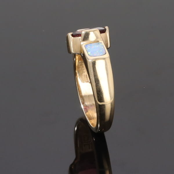 Opal Rings 2 Section Inlaid Design with Oval Pink Tourmaline