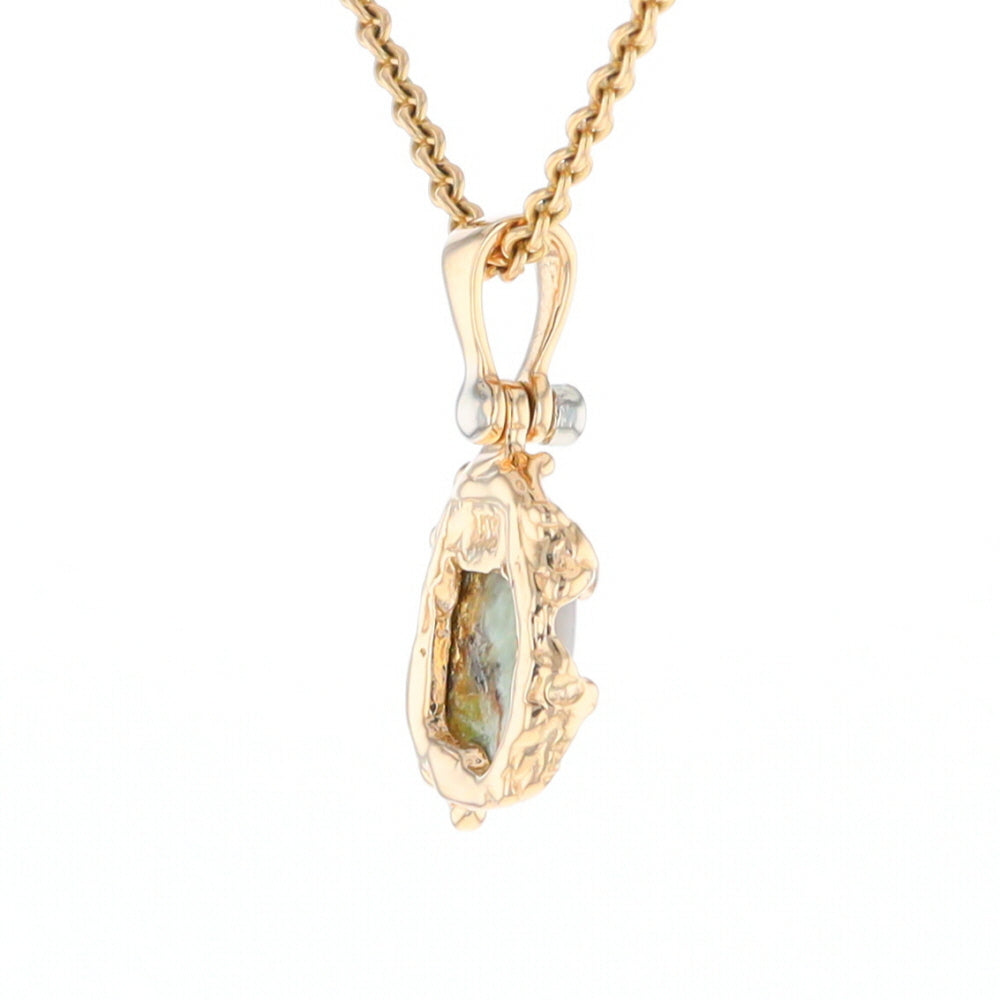 Serpentine & Gold Quartz Freeform Pendant