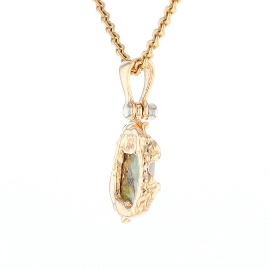 Serpentine & Gold Quartz Freeform Pendant