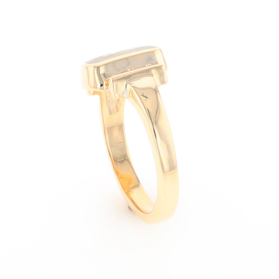 Gold Quartz Ring Oval Inlaid Design with .24ctw Round Diamonds