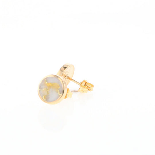 Gold Quartz Earrings 9mm Round Inlaid Studs - G2