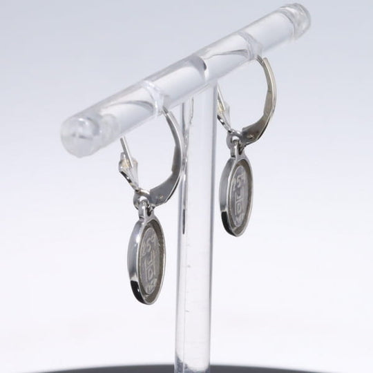 Opal Earrings Oval Inlaid Design Lever Backs