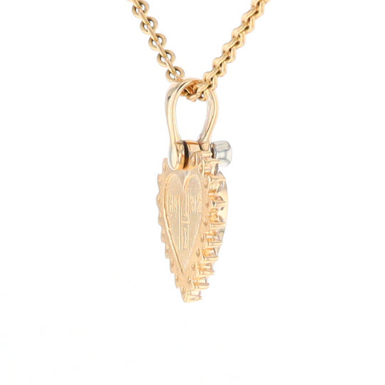 G2 Gold Quartz Pendant Heart Inlaid .21ctw Diamond Halo Design Pendant