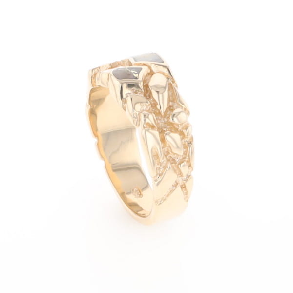 Gold Quartz Ring 3 Section Inlaid Nugget Design Band