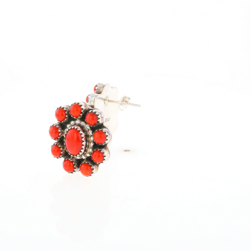 Coral Cluster Flower Stud Earrings