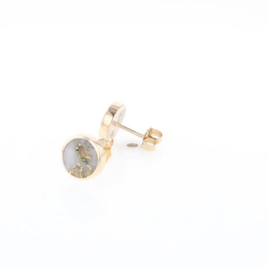 Gold Quartz Earrings 9mm Round Inlaid Studs - G2