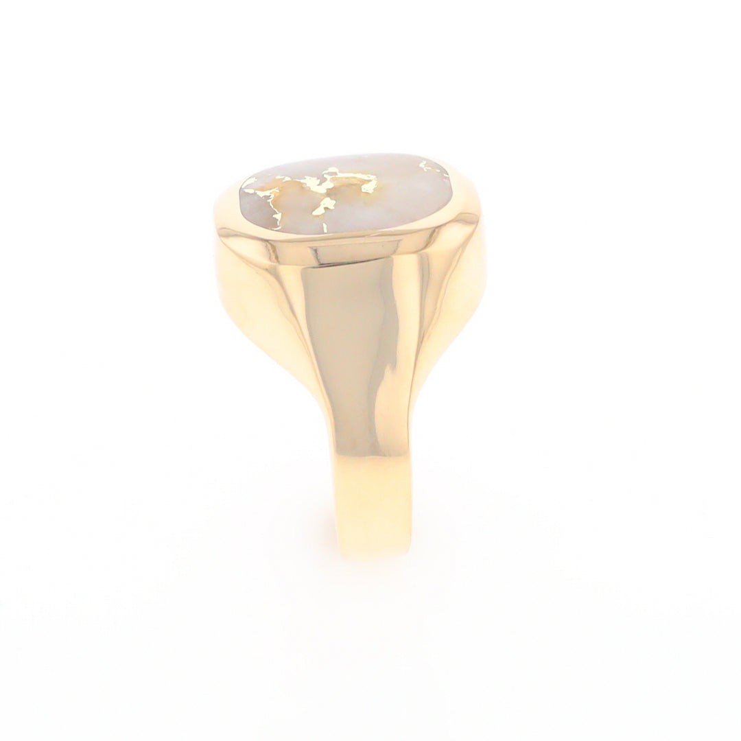 Gold Quartz Ring, Rectangle Inlaid Center