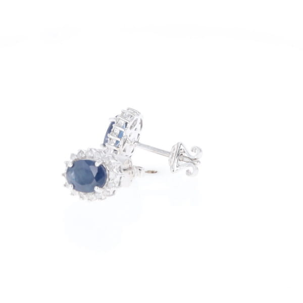 Oval Blue Sapphire Earrings With Halo