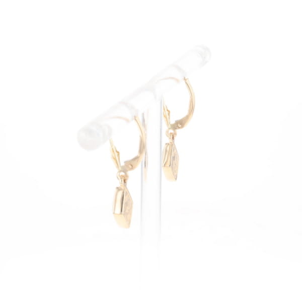 Gold Quartz Earrings Diamond Shape Inlaid Lever Backs G2