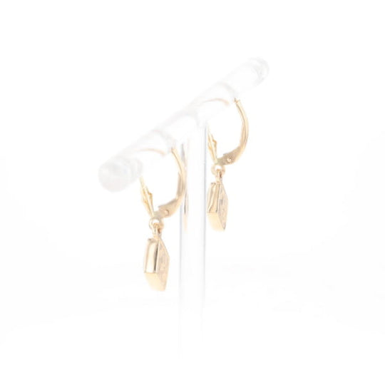 Gold Quartz Earrings Diamond Shape Inlaid Lever Backs G2
