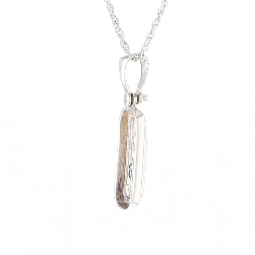 Sterling Silver Gold Quartz Invlaid Rectangle Bar Pendant - G3