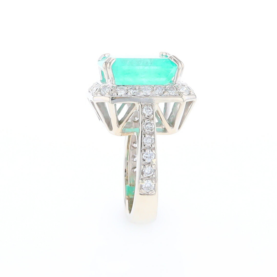 5.25ct Emerald Ring with Diamond Halo