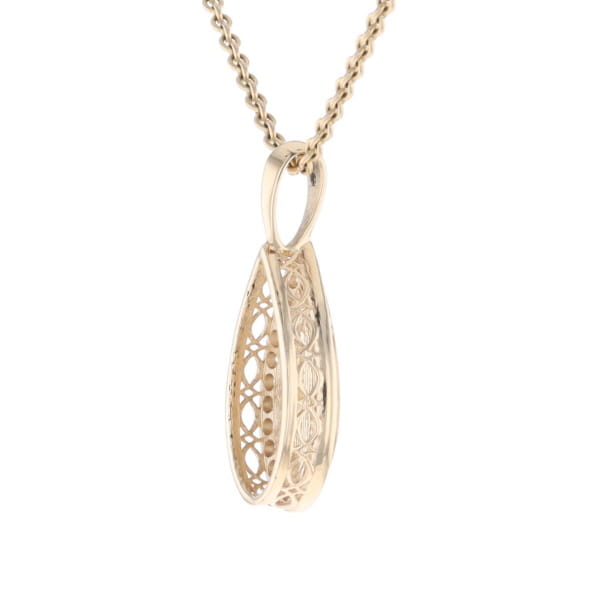 Gold Quartz Pendant Tear Drop Inlaid .42ctw Diamond Halo Design