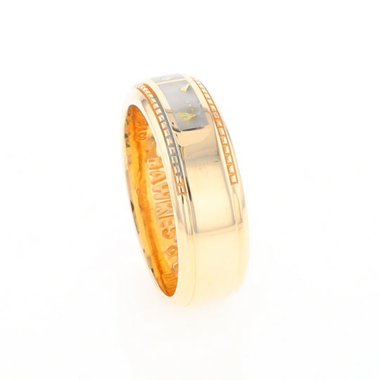 Gold Quartz Ring 3 Section Rectangle Inlaid Milgrain Border Band