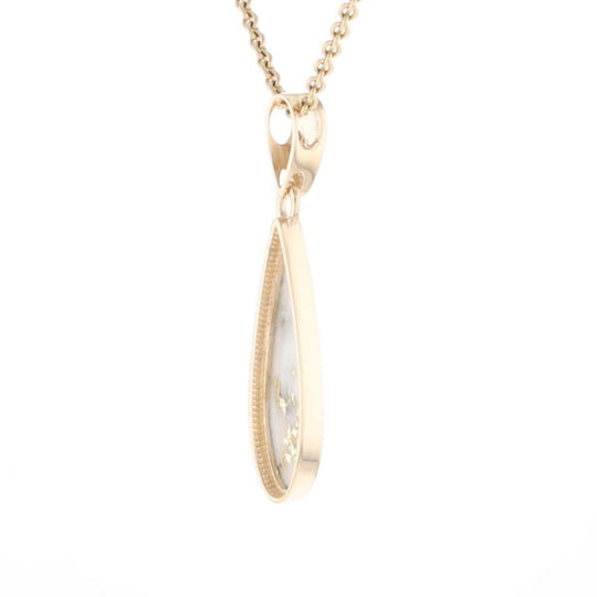 Gold Quartz Pendant Tear Drop Inlaid Design G1