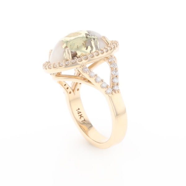 Gold Quartz Ring Oval Cabochon 0.65ctw Round Diamonds Halo