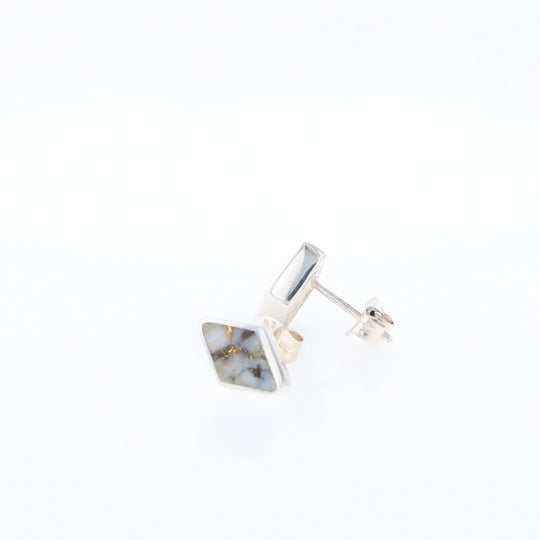 Sterling Silver Gold Quartz Inlaid Diamond Stud Earrings - G3