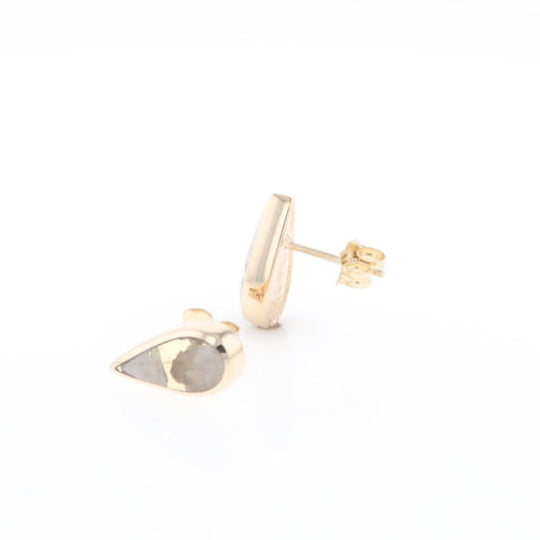 Gold Quartz Earrings Tear Drop Inlaid Studs