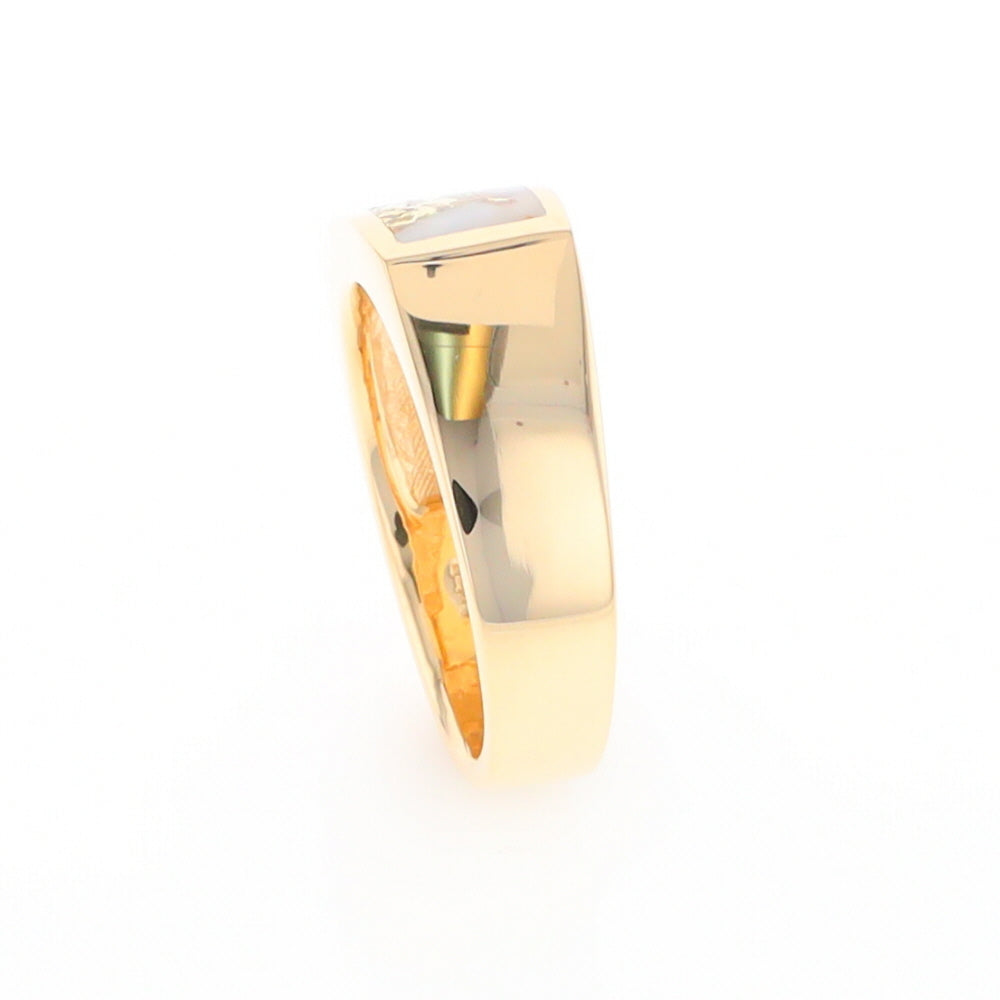 Gold Quartz Ring Rectangle Inlaid Design