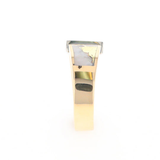 Gold Quartz Ring Double Sided Inlaid with .19ctw Round Diamonds