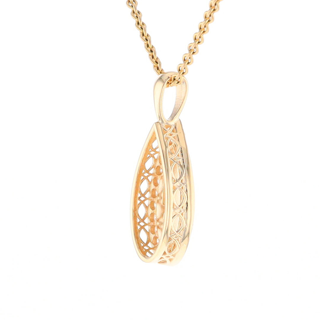 Gold Quartz Pendant Tear Drop Inlaid .42ctw Diamond Halo Design