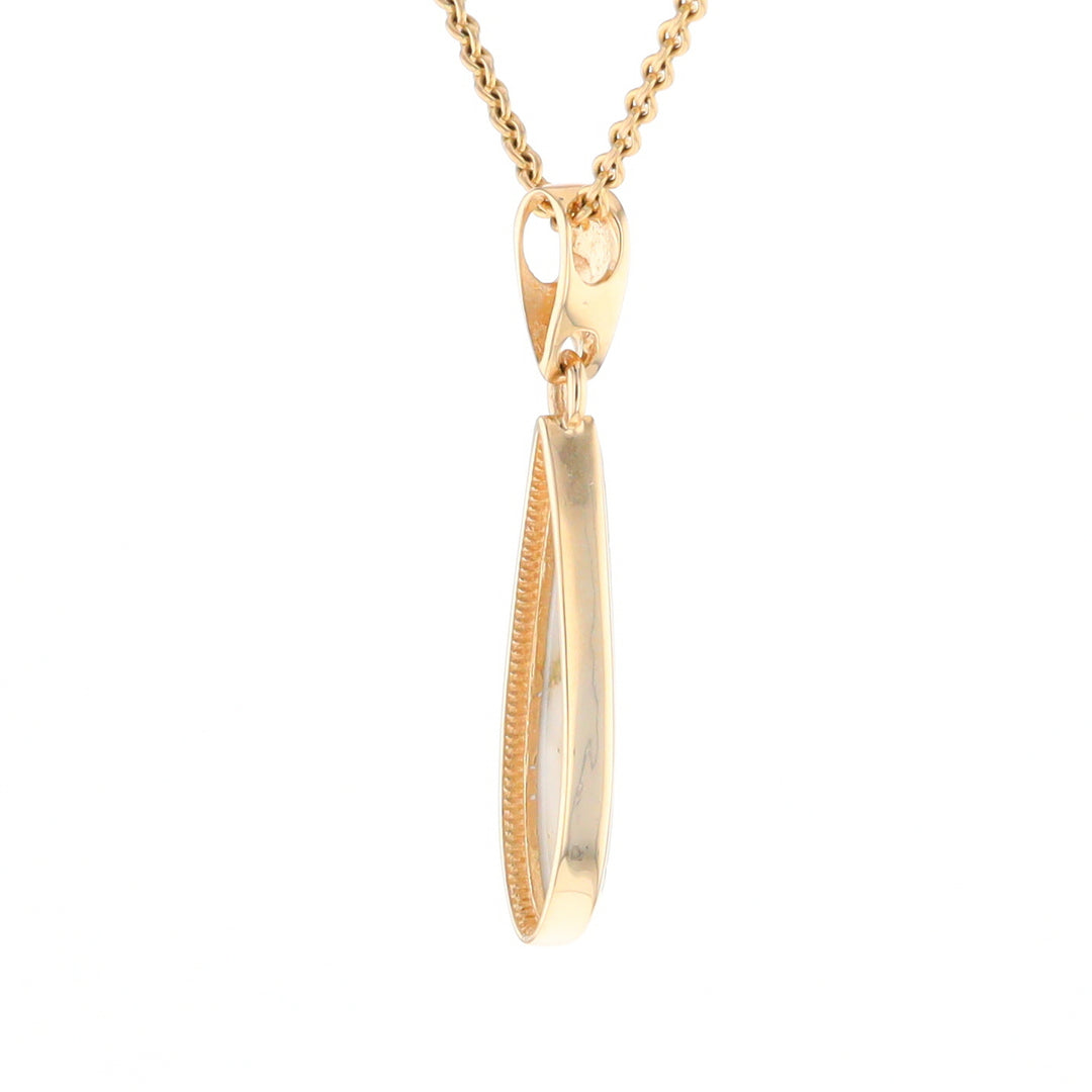 Gold Quartz Pendant Tear Drop Inlaid Design G2