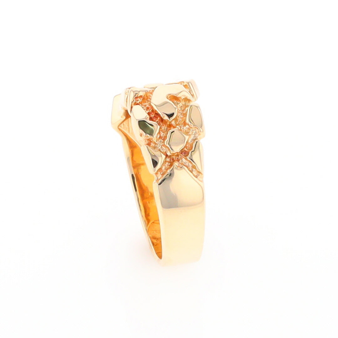 Gold Quartz Ring Diamond Shape Inlay Nugget Design Band