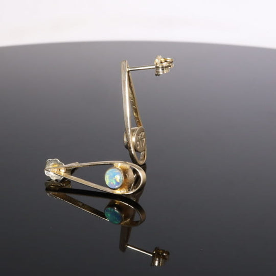 Opal Earrings Round Inlaid Open Tear Drop Design Studs