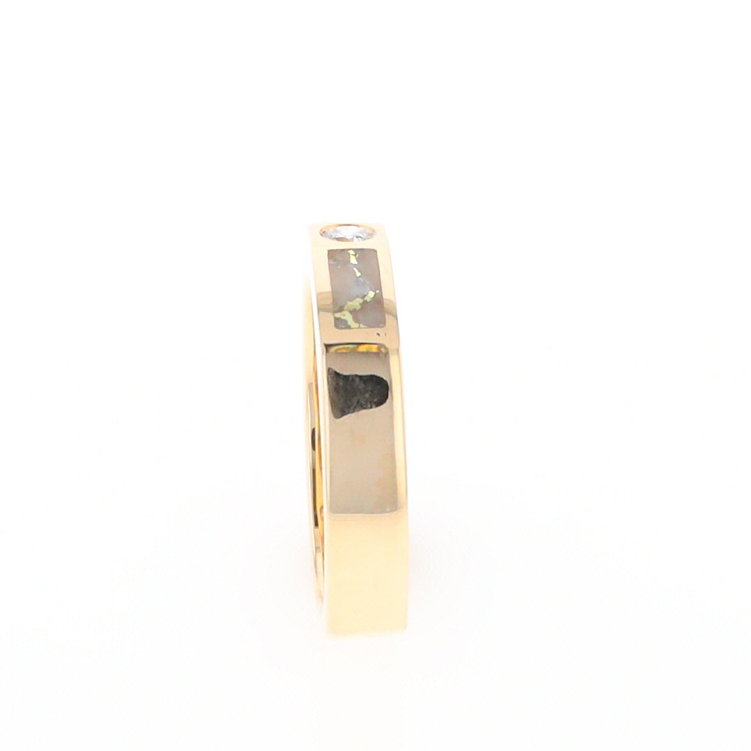 Gold Quartz Ring Double Sided Inlaid Design with .10ct Round Diamond G2