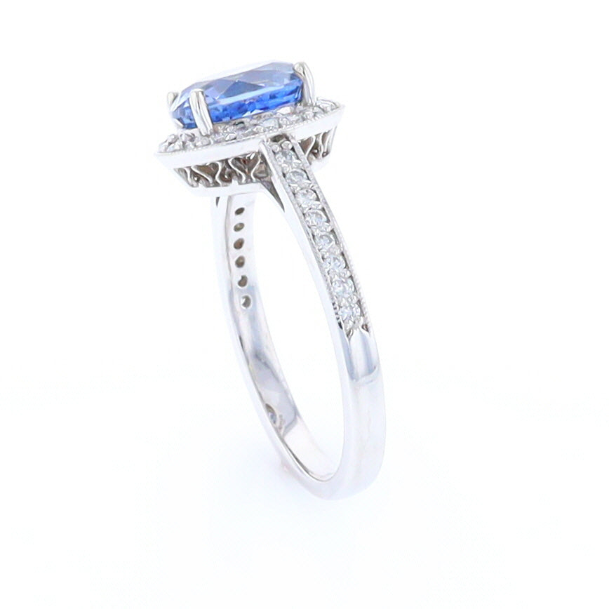 Oval Ceylon Sapphire with Diamond Halo Ring