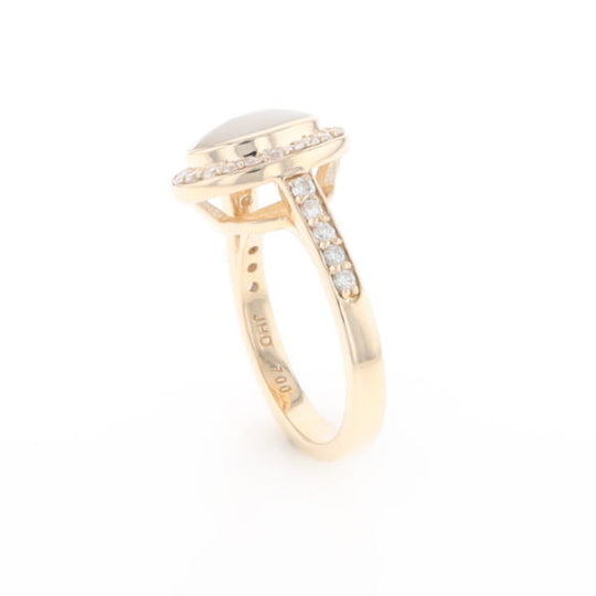 Oval Gold Quartz Inlaid Ring with 0.65ctw Diamond Halo