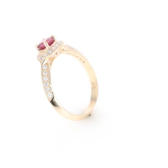Peaked Halo Pink Tourmaline & Diamond Engagement Ring