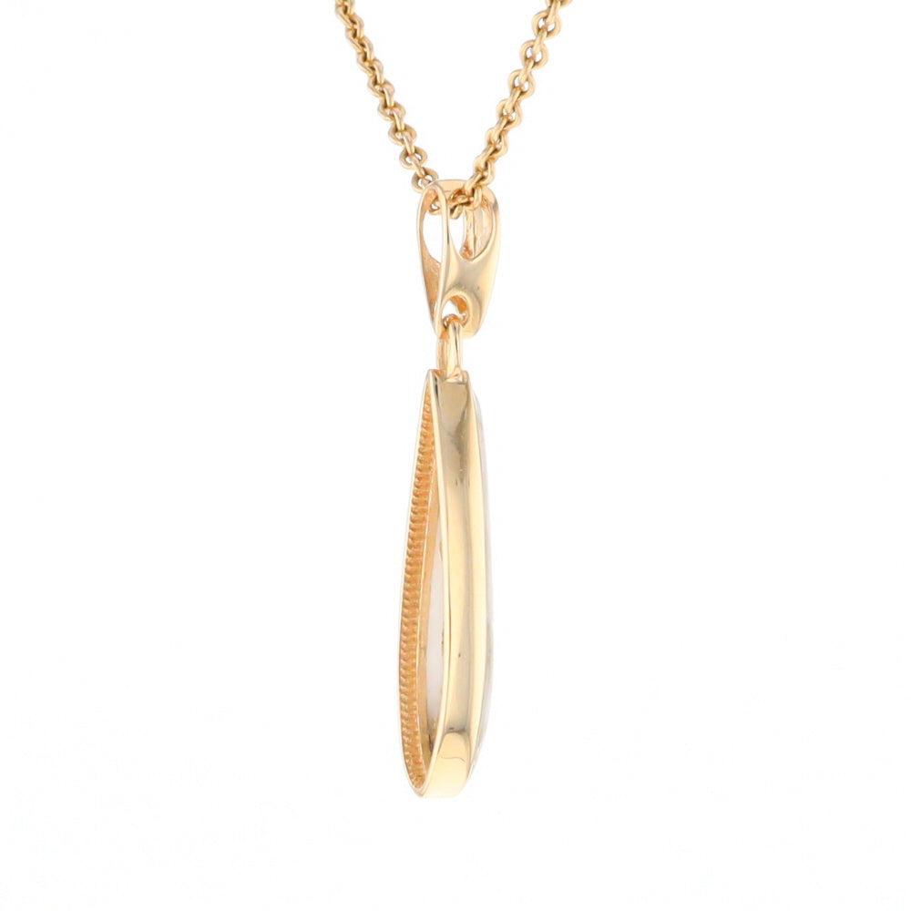 Gold Quartz Pendant Tear Drop Inlaid Design G2
