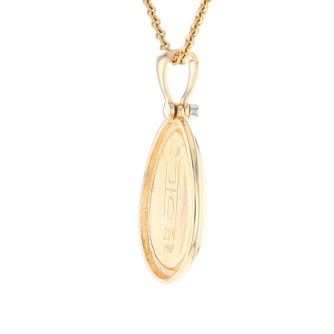 Gold Quartz Necklace Pear Shape Inlaid Pendant with .02ct Diamond