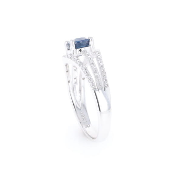 Blue Sapphire Triple Shank Ring With Accent Diamonds