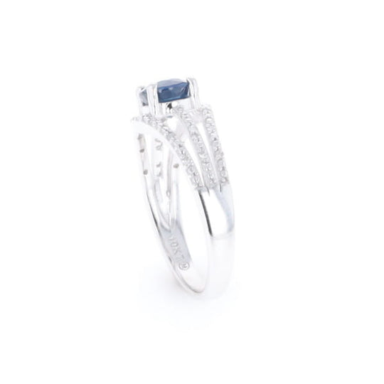 Blue Sapphire Triple Shank Ring With Accent Diamonds