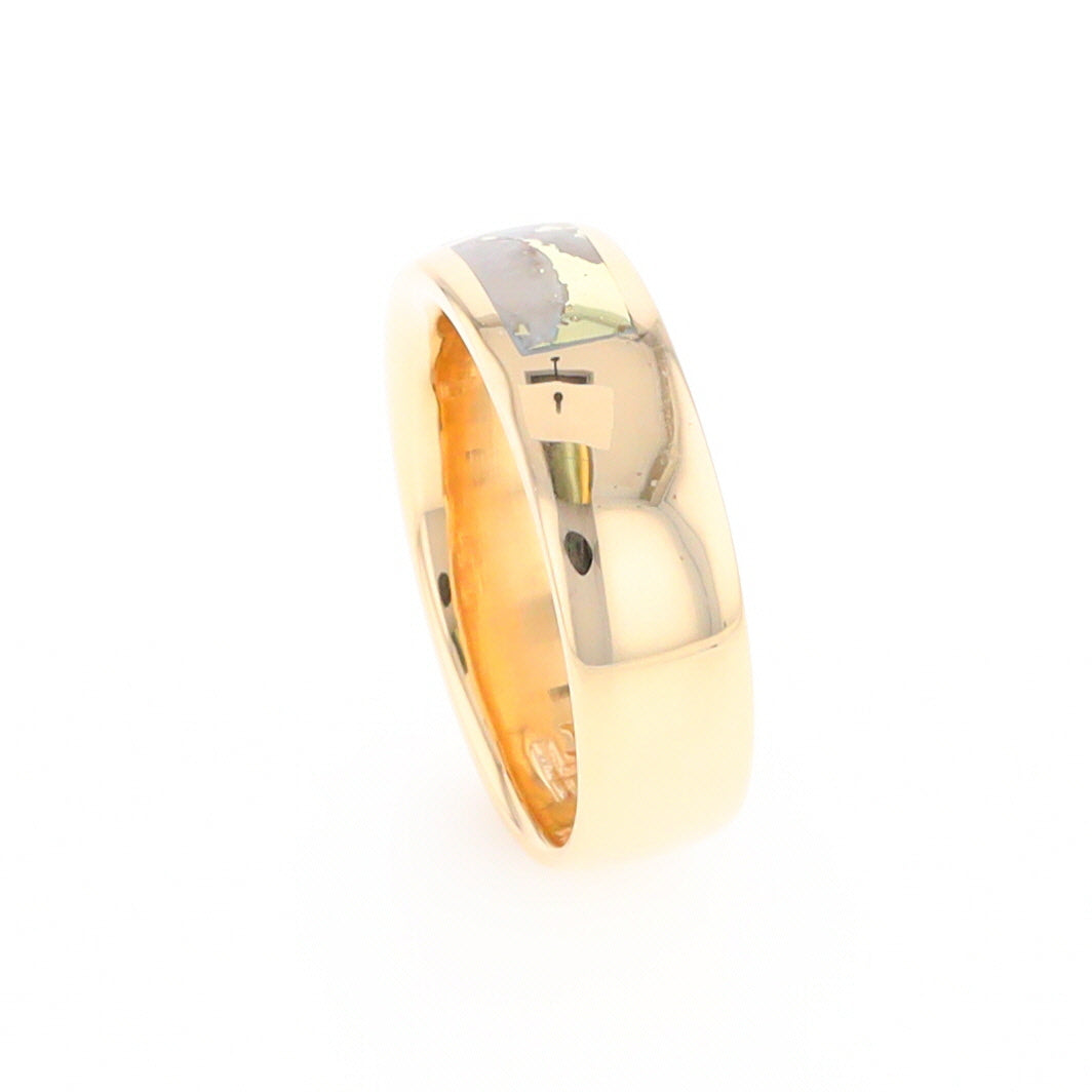 Gold Quartz Ring 3 Section Rectangle Inlaid Band