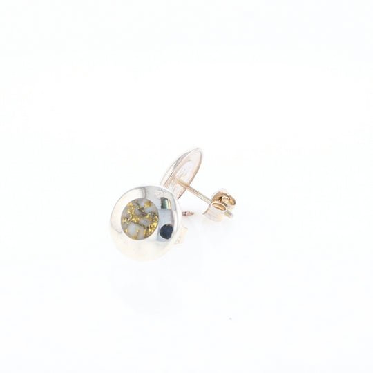 Sterling Silver Gold Quartz Inlaid Circle Stud Earrings - G3