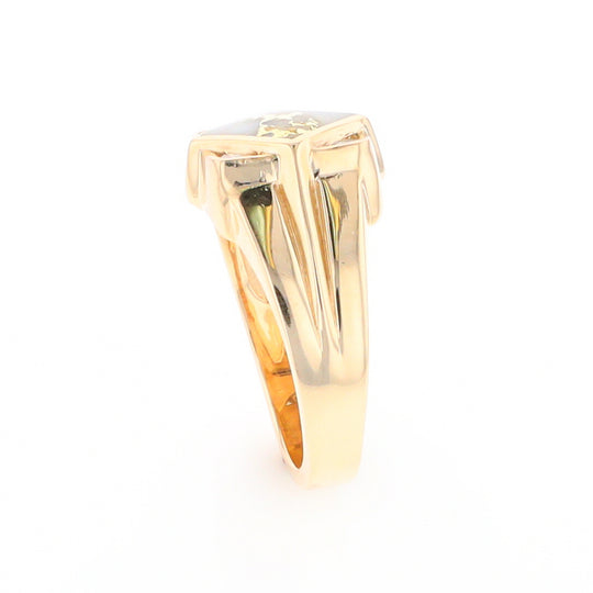 Gold Quartz Mens Ring with Diamond Accents