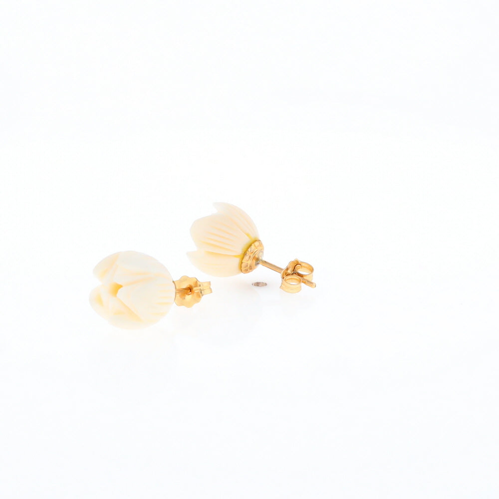 Carved Ivory Flower Stud Earrings