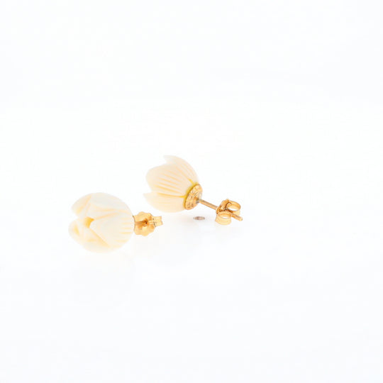 Carved Ivory Flower Stud Earrings