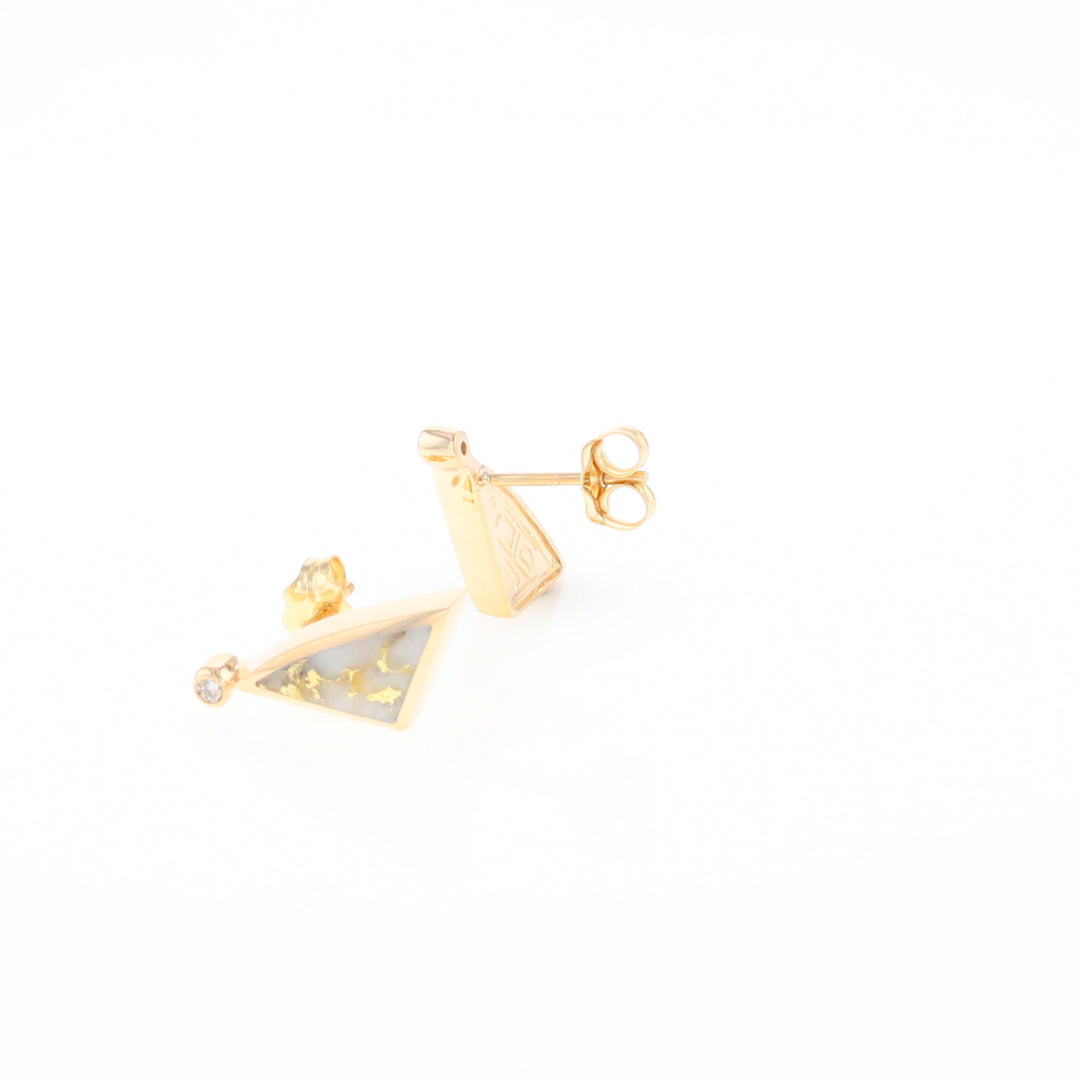 Gold Quartz Earrings Triangle Shape Inlaid with .04ct Round Diamonds - G2