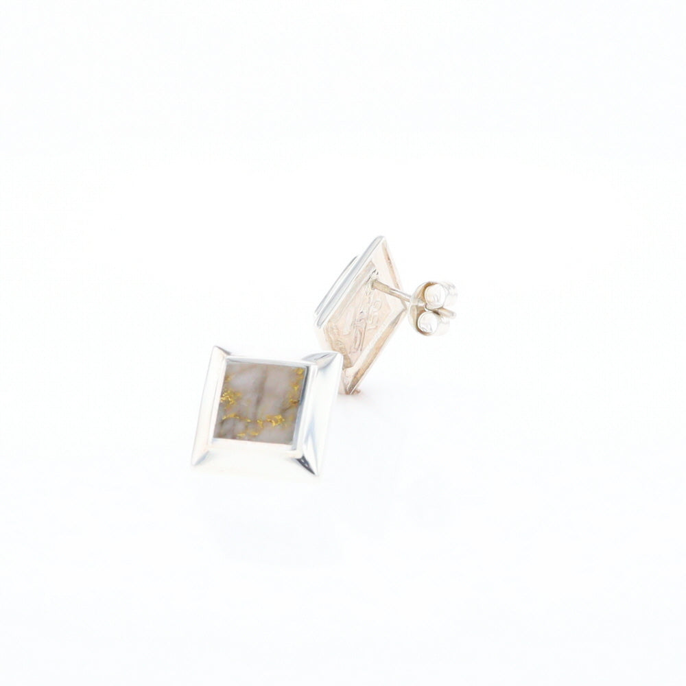 Sterling Silver Gold Quartz Inlaid Square Stud Earrings - G3