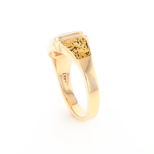 Gold Quartz Ring Square Inlaid Design Double Natural Nugget Sides